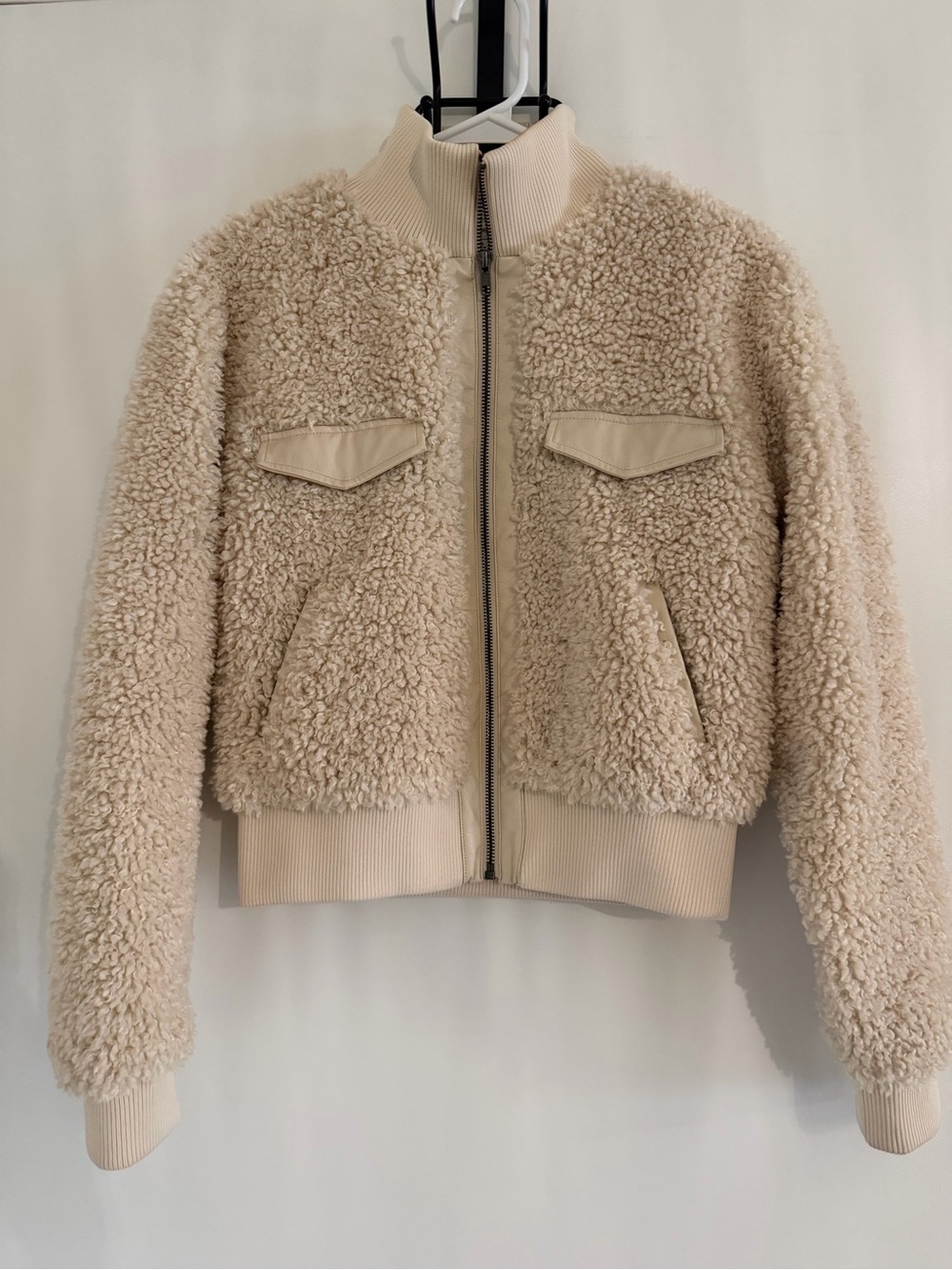 Express Beige Sherpa Zip-Front Jacket
